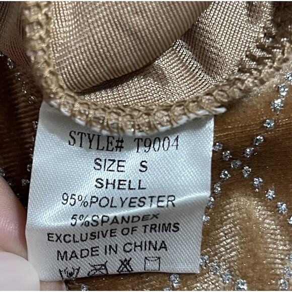 Velvet Diamond Check Print Bodysuit Top Size S Light Brown Metallic Cheeky NEW - Picture 9 of 14